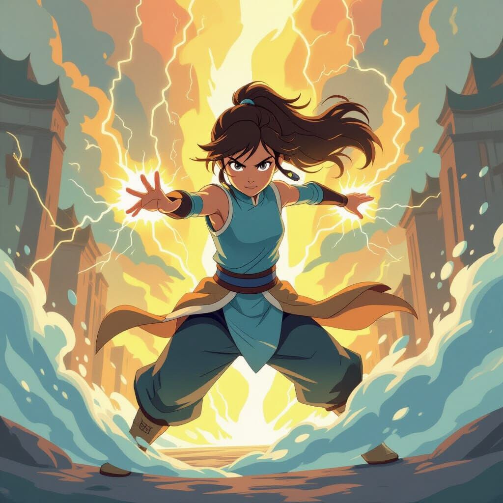Korra in Dynamic Pose with Air and Lightning