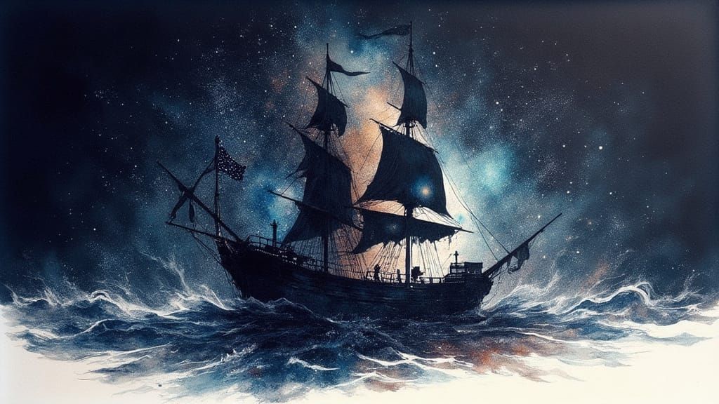 Abstract Double Exposure Merchant Ship Art