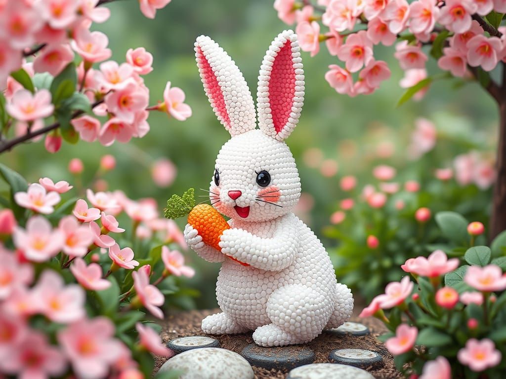 Kawaii Bunny in Japanese Garden, Murakami-inspired