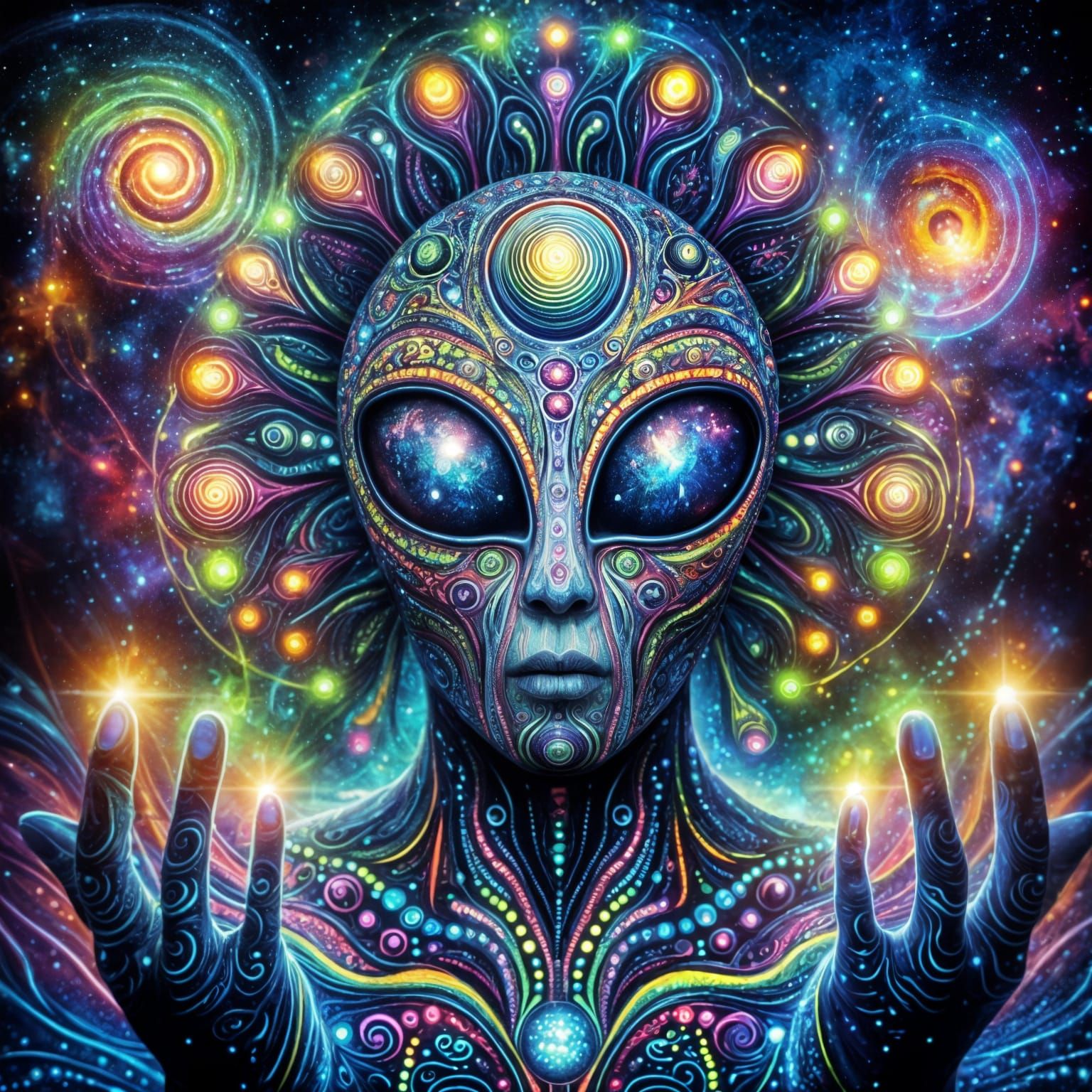 Cosmic Entity in Vibrant Neon Aesthetic