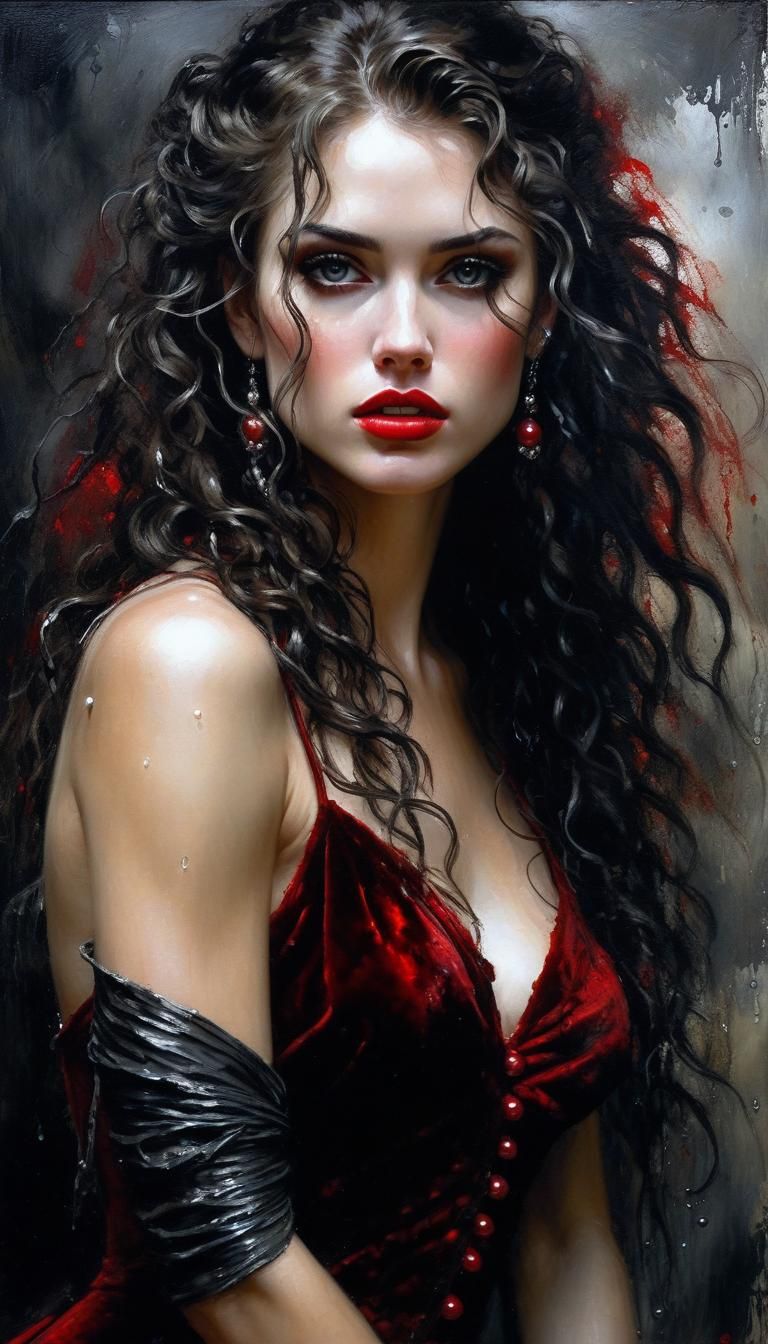 Woman in Velvet Dress, Impressionist Oil Painting