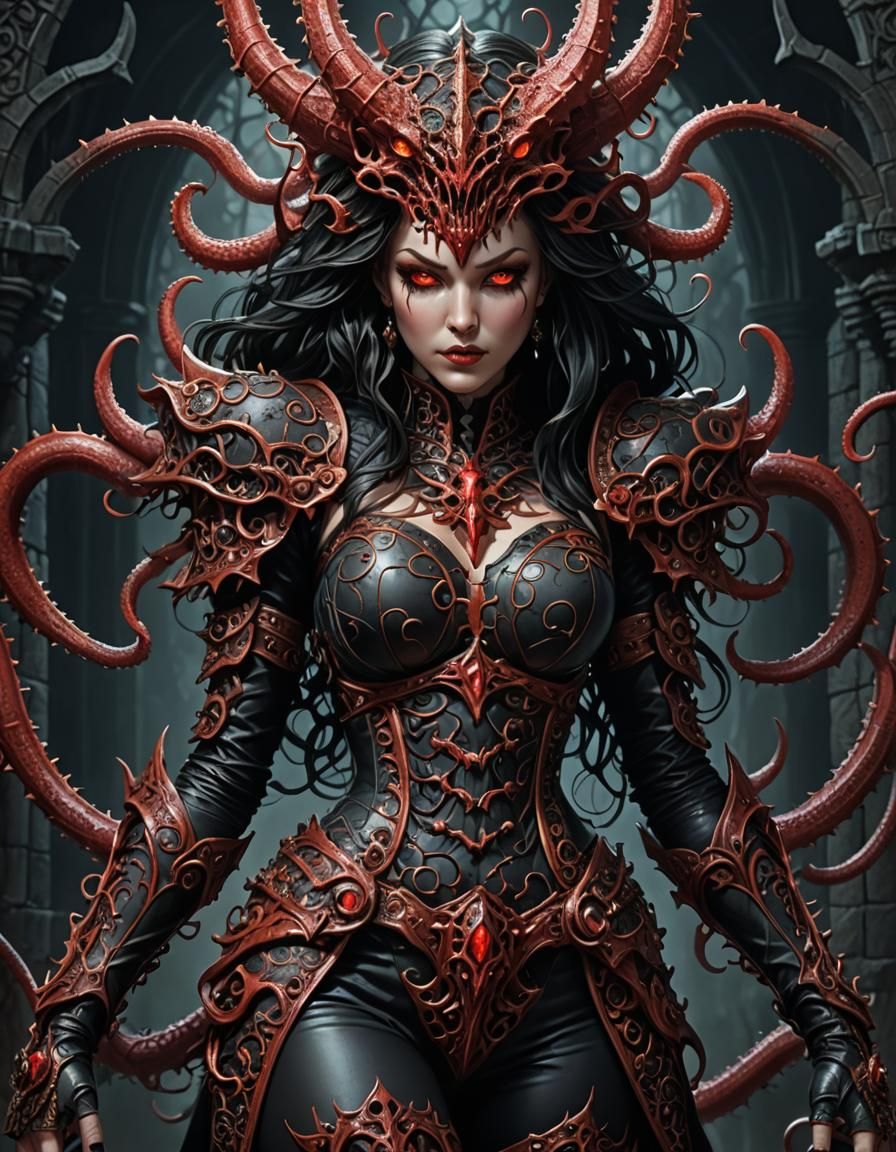 Female Demon Tentacle Knight in Gothic Art Style