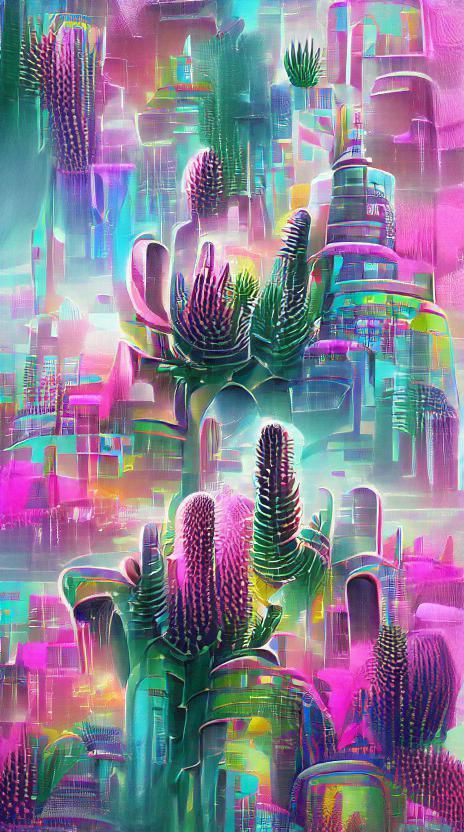 Psychedelic Cacti Cityscape: A Surreal Vision