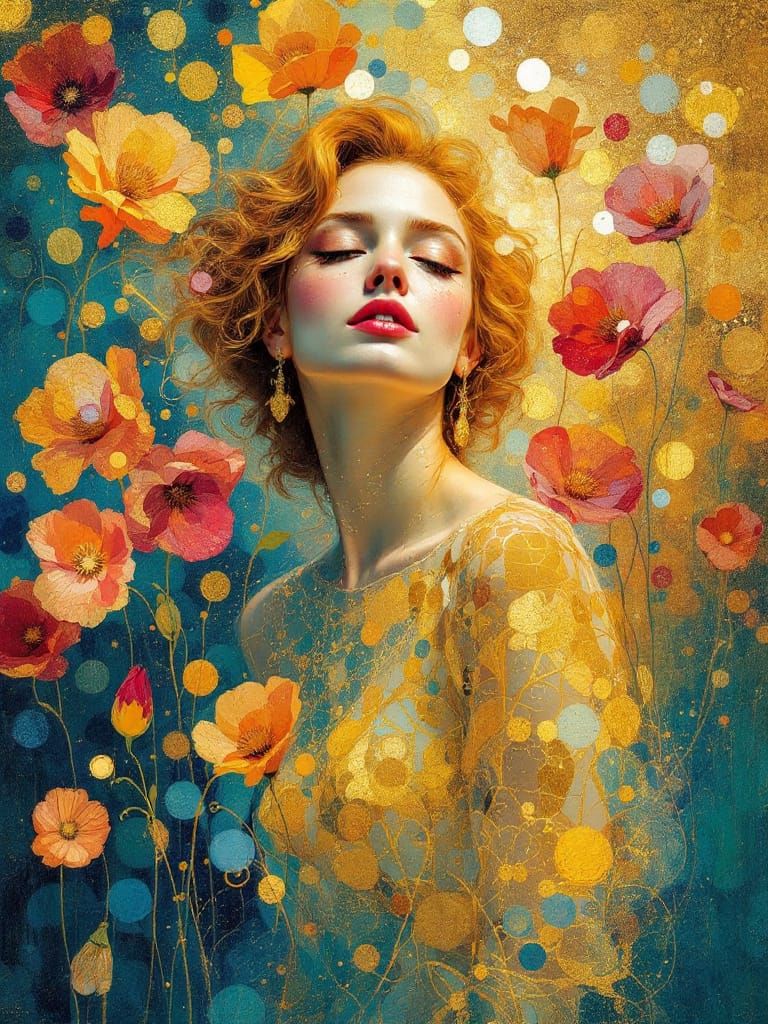 Golden Woman Portrait in Impressionistic Style