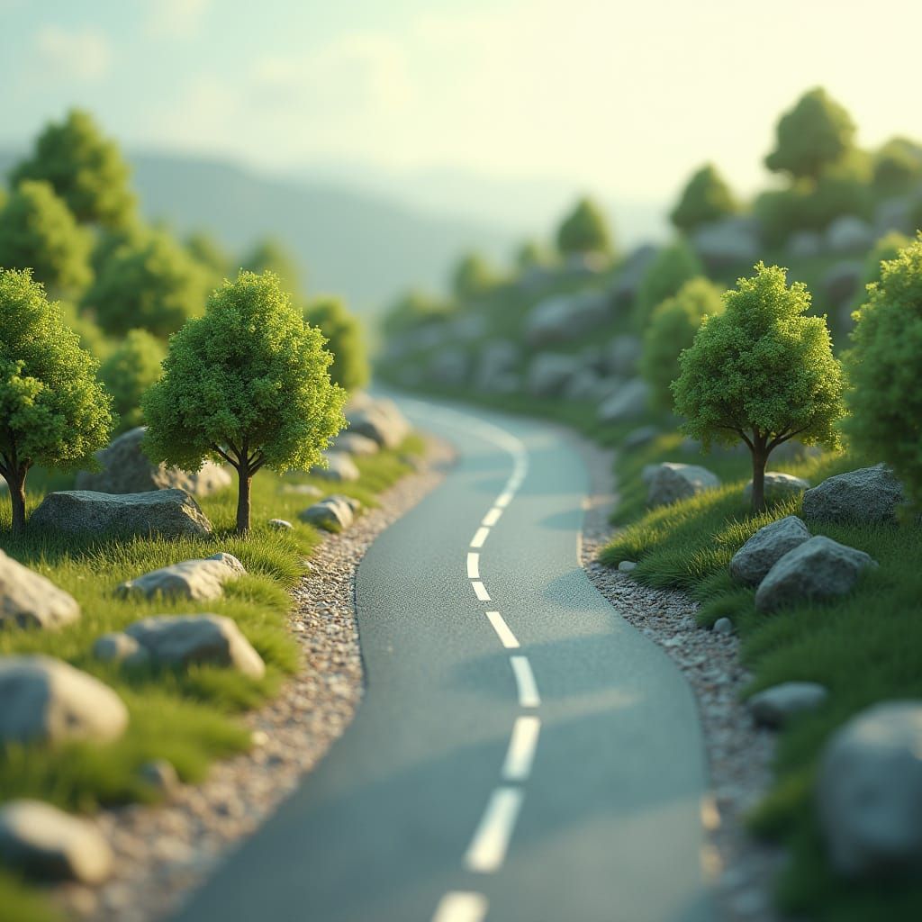 Miniature Winding Road in Dreamy Paper Landscape