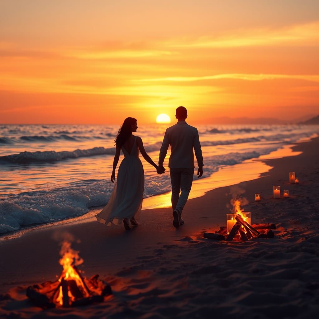 Romantic Sunset Beach Scene in Dreamy, Ethereal Style