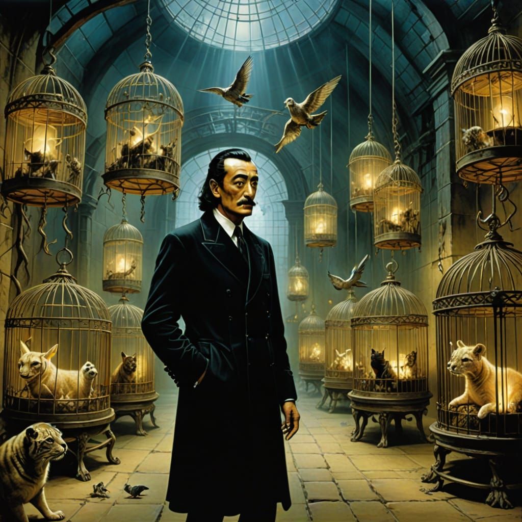 Magical Zoo with Floating Cages: Surreal Art