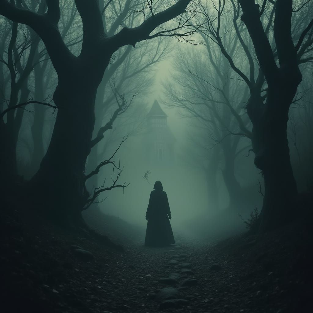 Dark and Foreboding Landscape with Twisted Trees