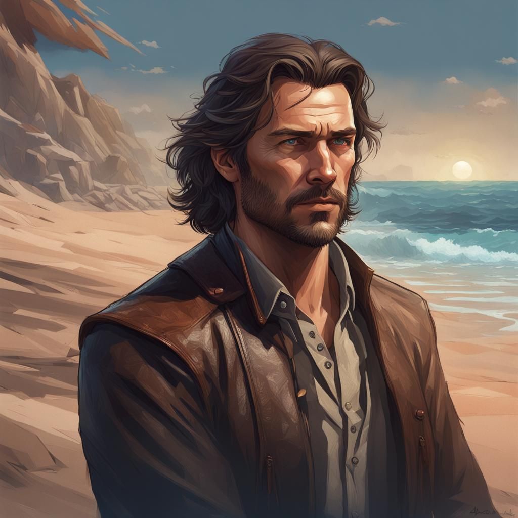 Man Portrait by the Sea in Hyperdetailed Digital Art