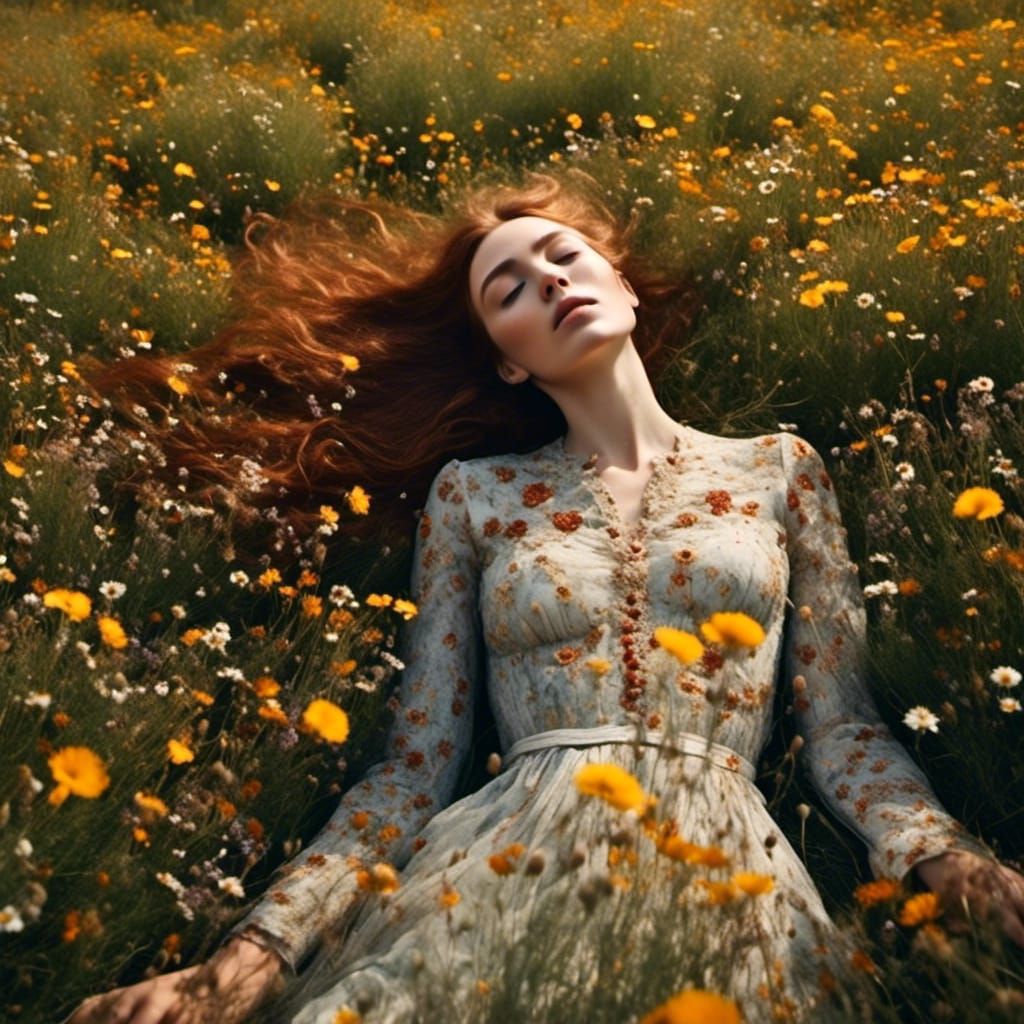 Woman in Wildflower Field Portrait