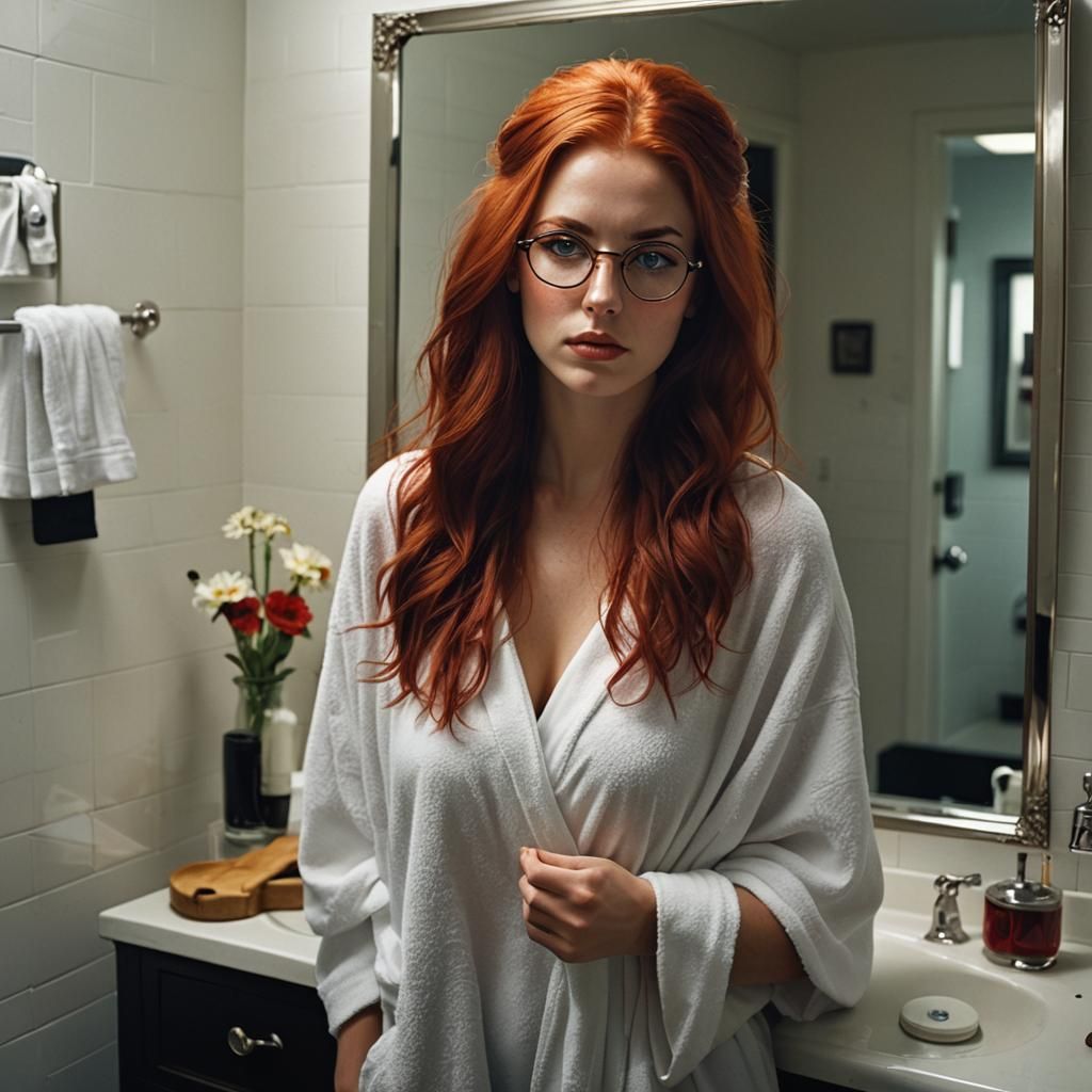 Stunning Portrait of a Red-Haired Woman in Mirror