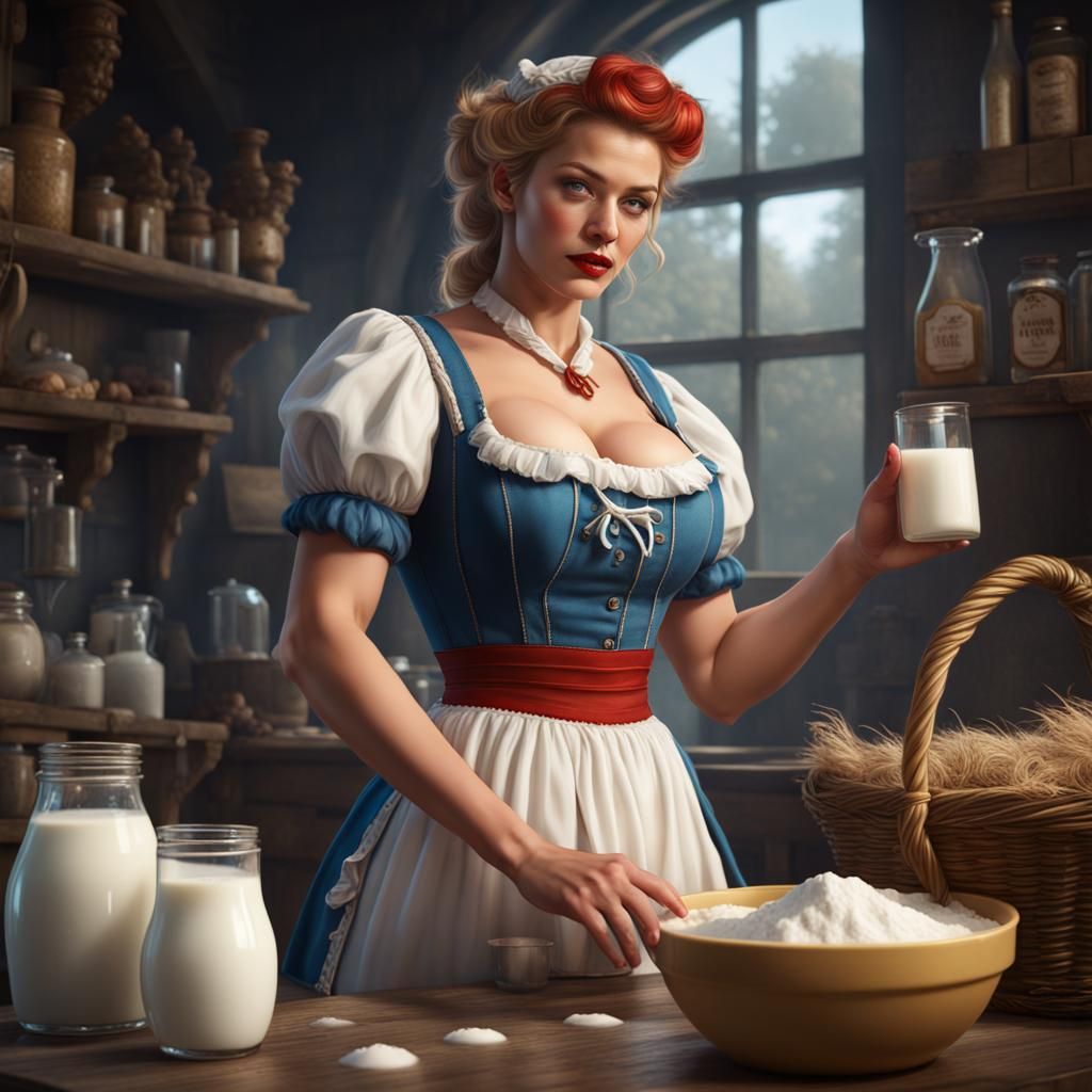 Hyperrealistic Milkmaid Pinup Portrait in Detailed Matte Pai...