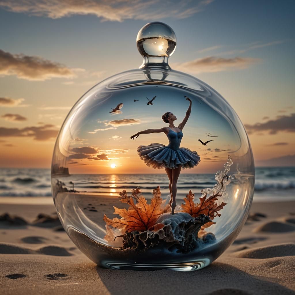 Smoky Ballerina in Glass Bobble, Hyperrealistic 3D