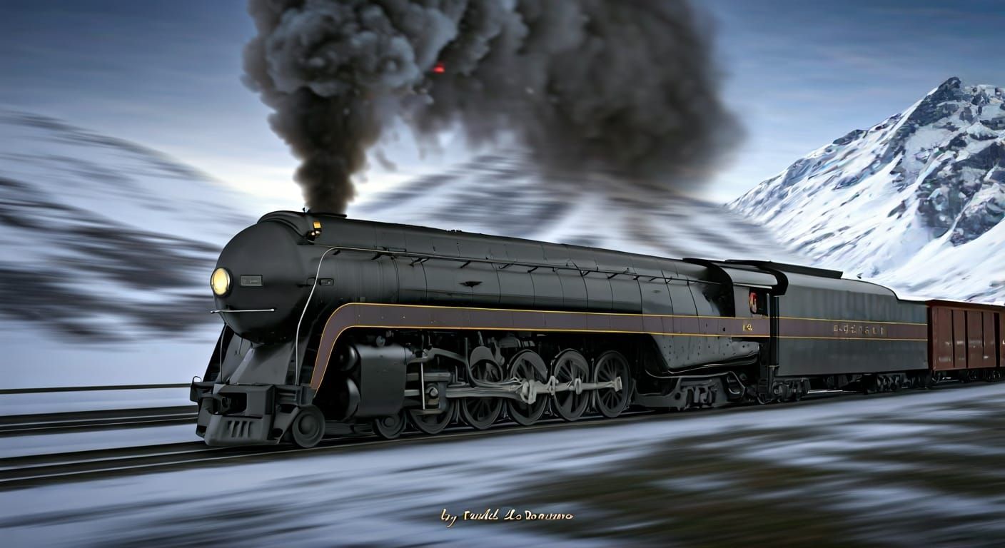 1940s Locomotive Speeds Through Snowy Mountains
