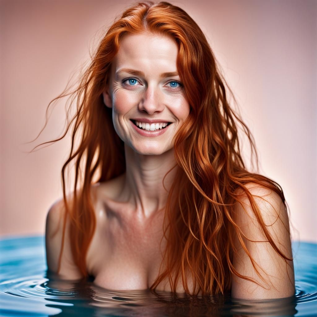 Smiling Redhead Portrait in Bath with Bokeh