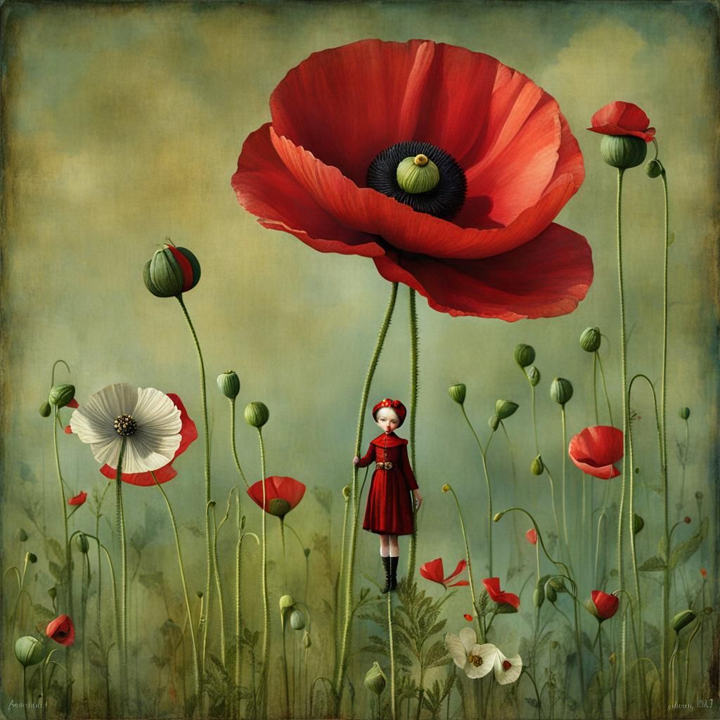 Whimsical Poppy Field in Vibrant Colors