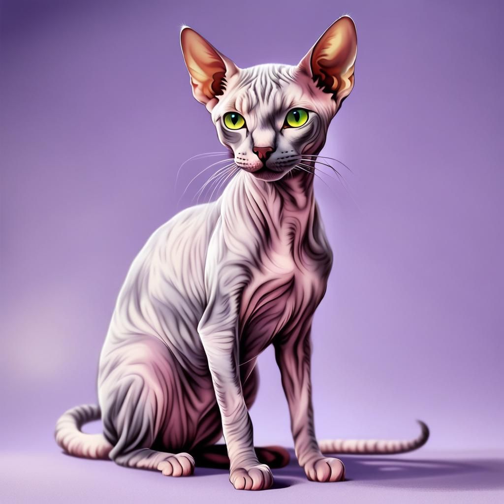 Lilac Hairless Donskoy Cat in Comic Art Style