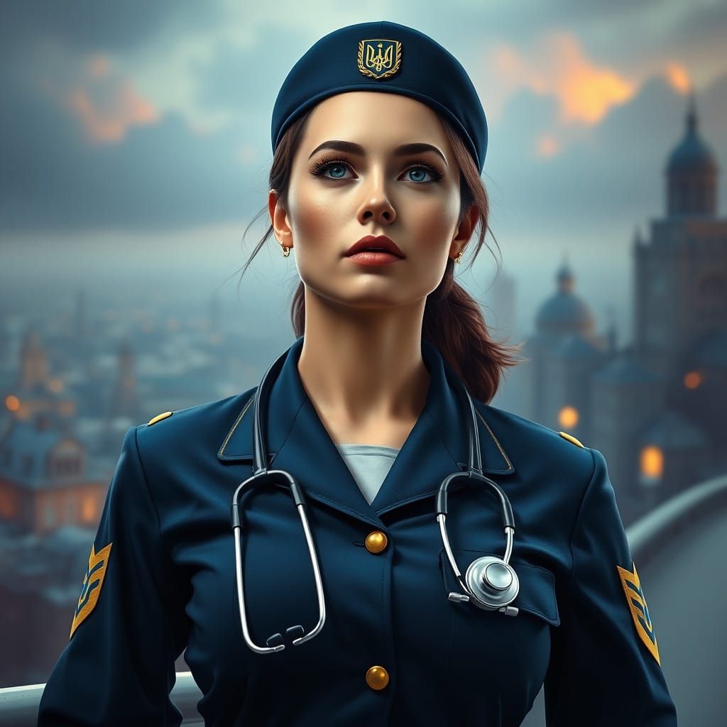 Confident Medical Captain Embodies Hope and Resilience in Uk...