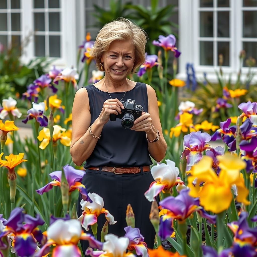 Woman Captures Iris Flowers in Impressionist Style