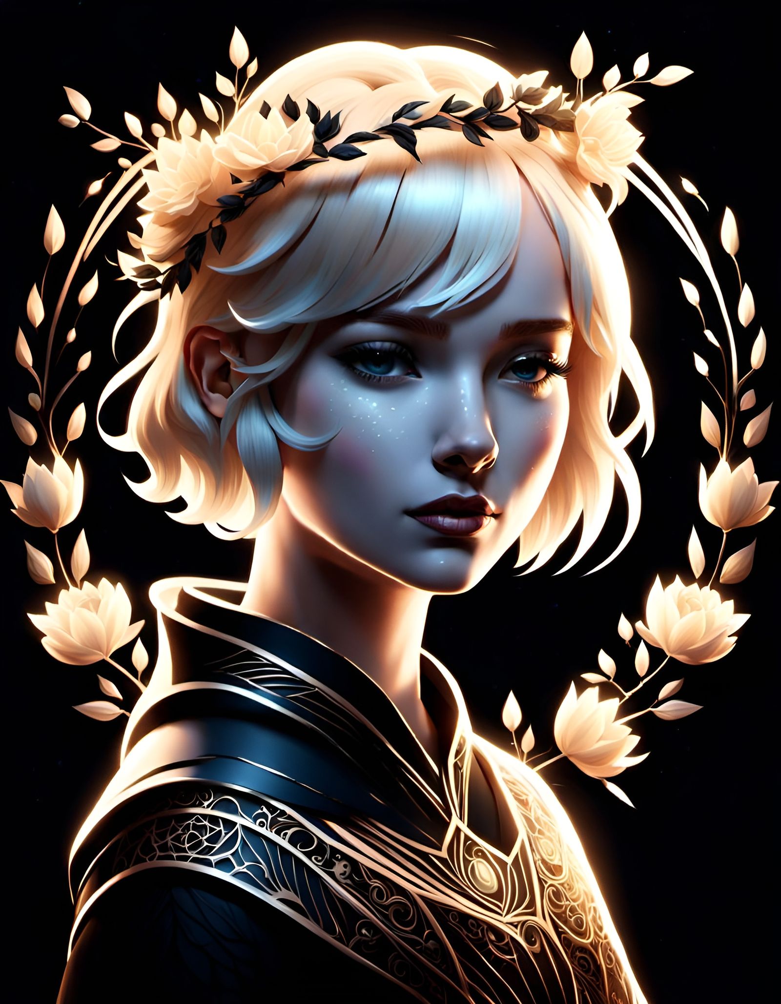 Charming Girl Portrait with Floral Wreath in Digital Art