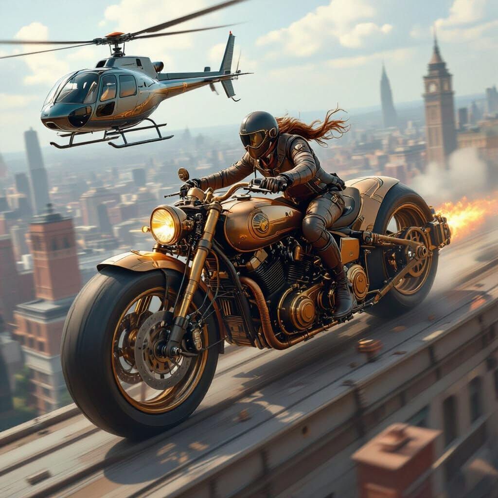 Steampunk Driver Races on Rooftops