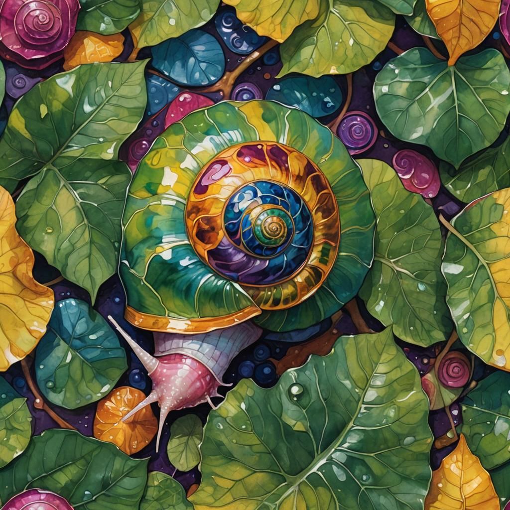 Rainbow Coneshell Snail Emerges, Schiele-Inspired Art