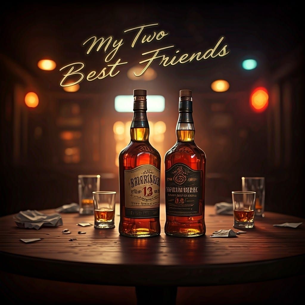 Moody Dive Bar Whisky Scene in Neon Glow