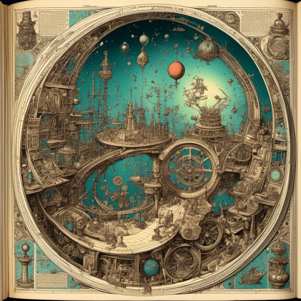 Alice in Wonderland Vintage Illustrations with Aurora Boreal...