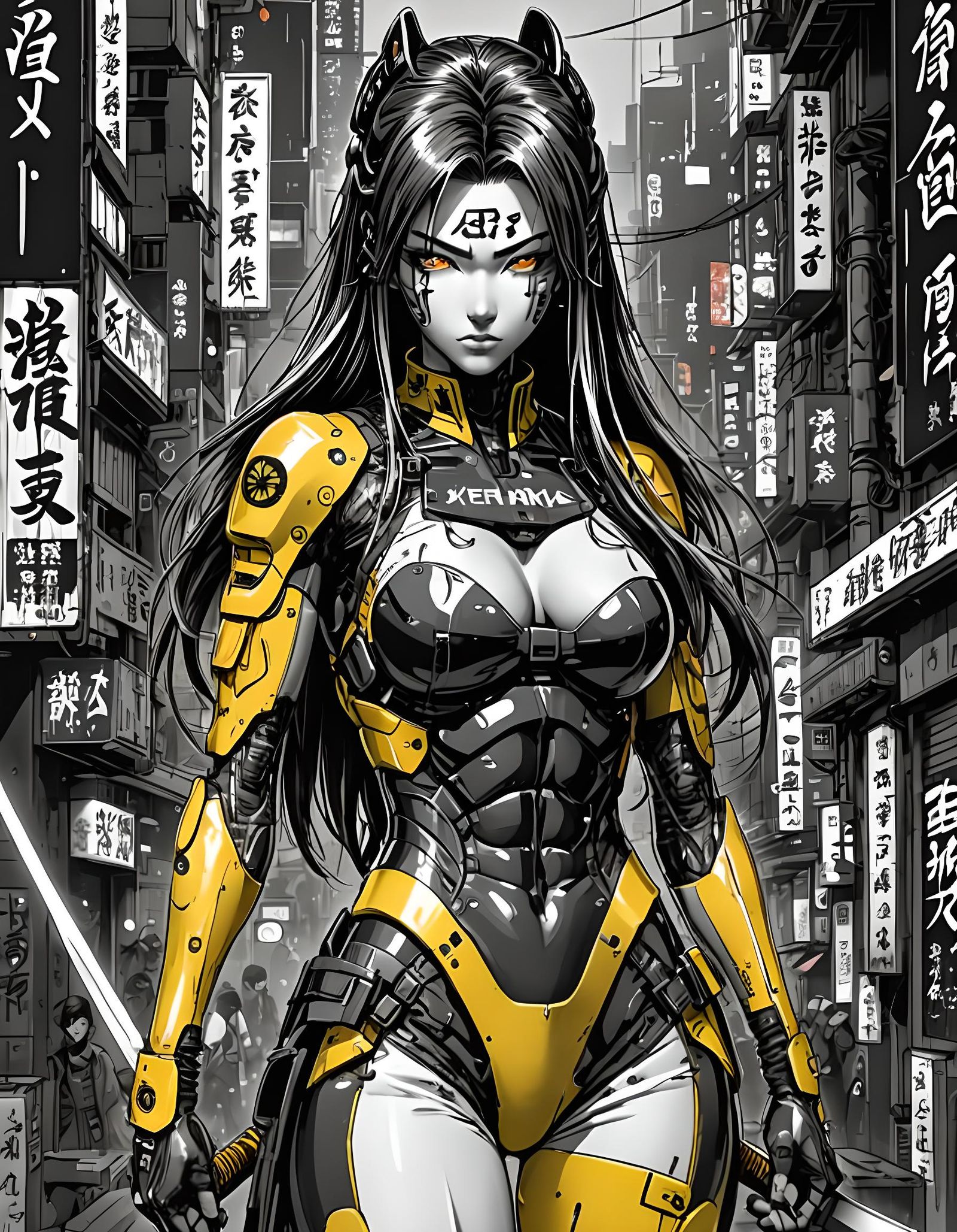 Cyberpunk Manga Cyber Ninja in Yellow Latex Suit