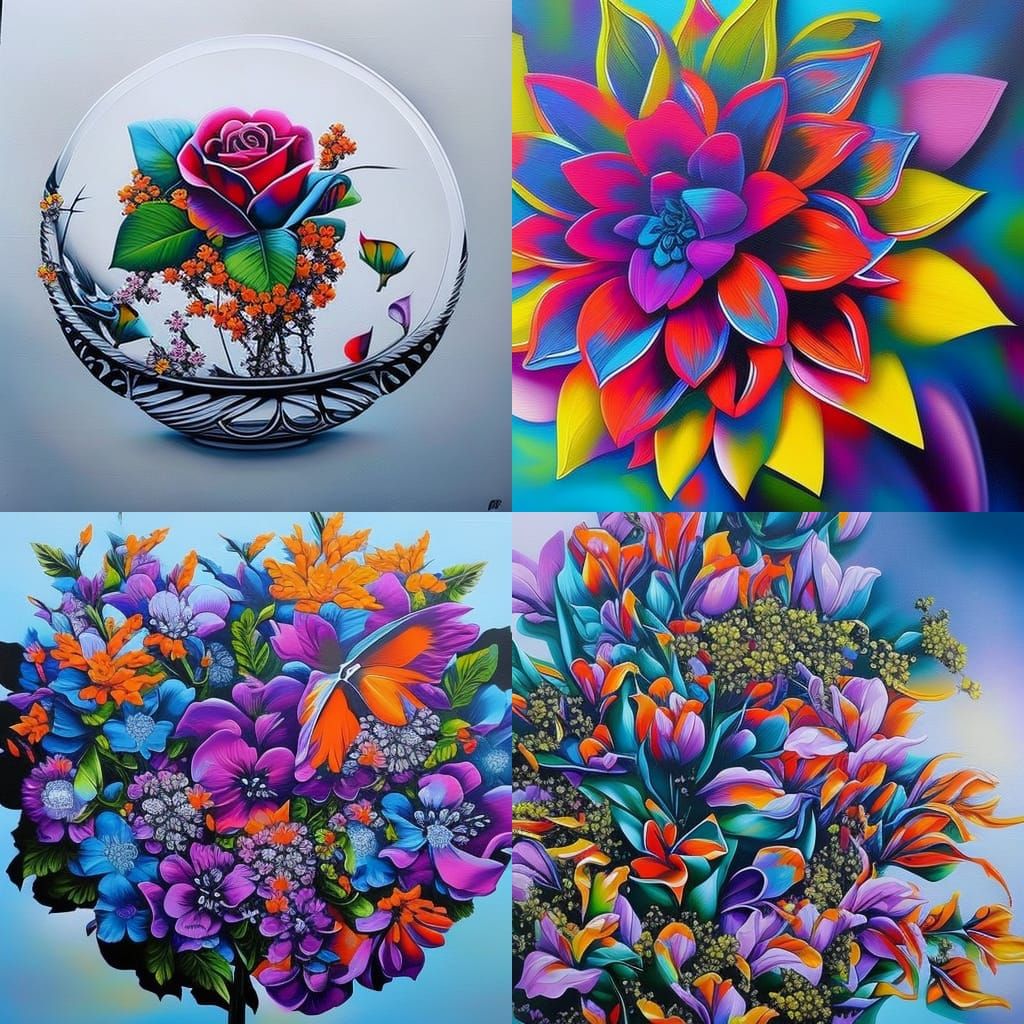 Floral Graffiti Art Pattern in Spray Paint Style