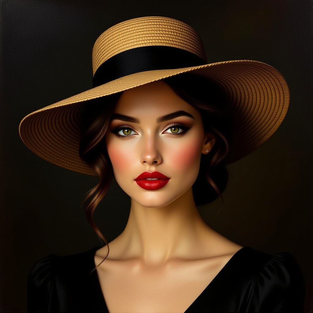 Bold Woman with Unusual Hat in Dramatic Painterly Style