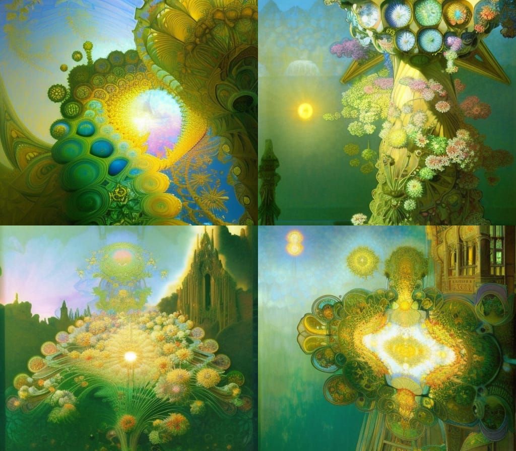 Fractal Bismuth Crystal Garden in Art Nouveau Style