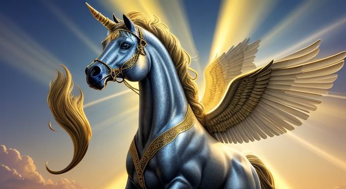 Golden Pegasus with Holy Light Aura, Oil on Canvas