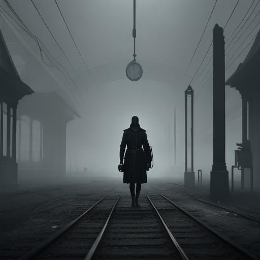 Eerie Surrealism: Figure in Abandoned Train Station