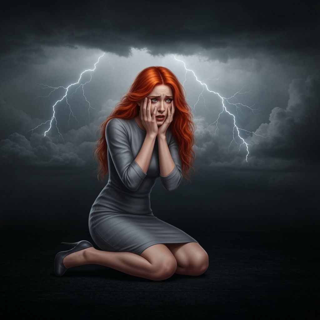 Worried Woman in Ominous Landscape, Matte Painting Style