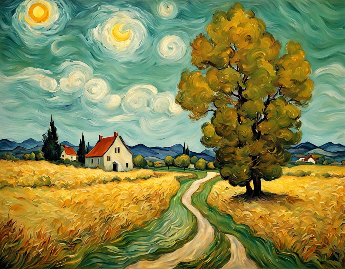 Vibrant Harvest Scene in Impressionist Style
