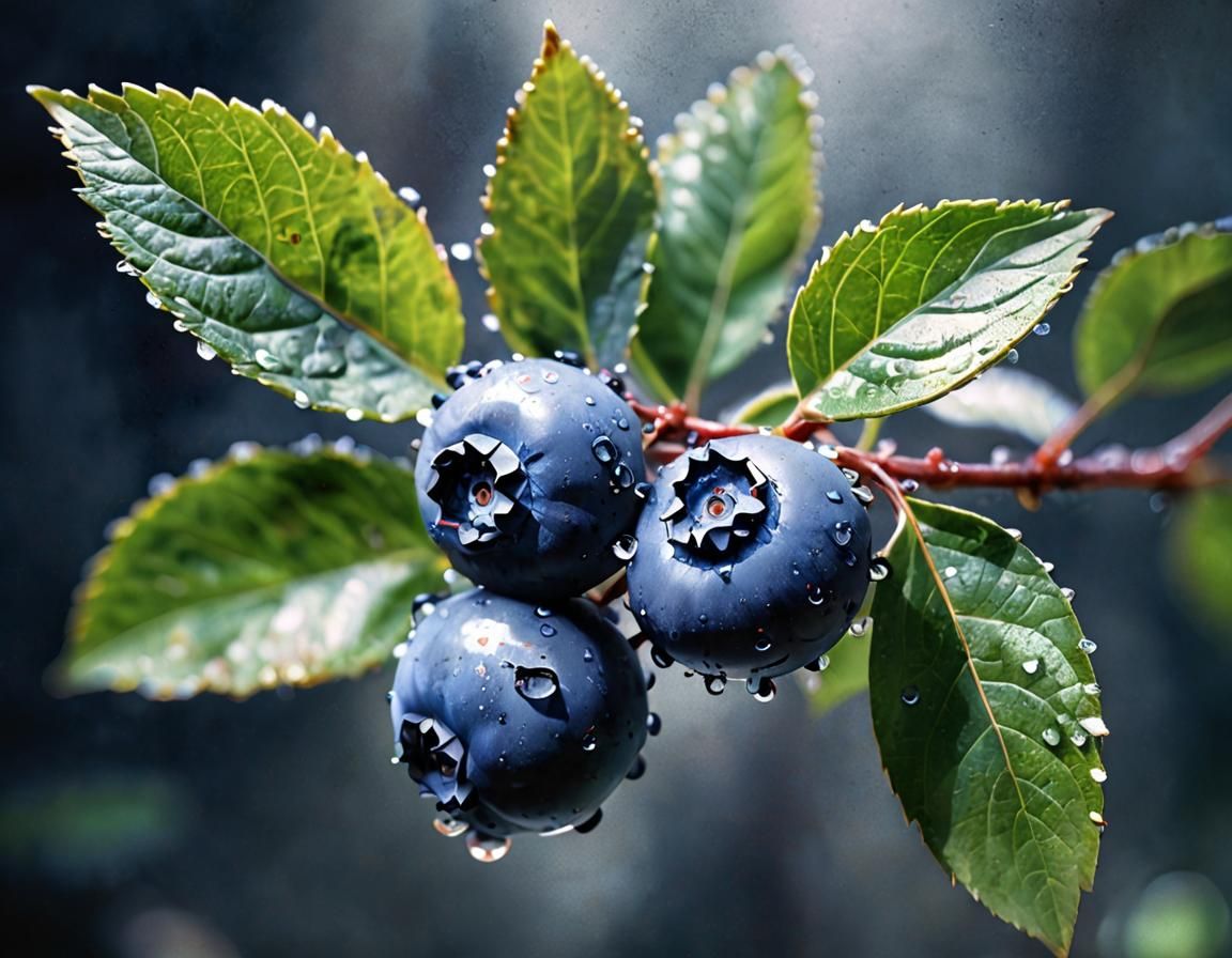 Hyperrealistic Watercolor of Blueberries with Condensation