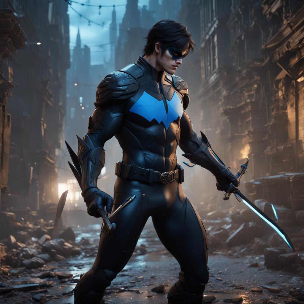 Nightwing Detailed Matte Painting in Deep Color