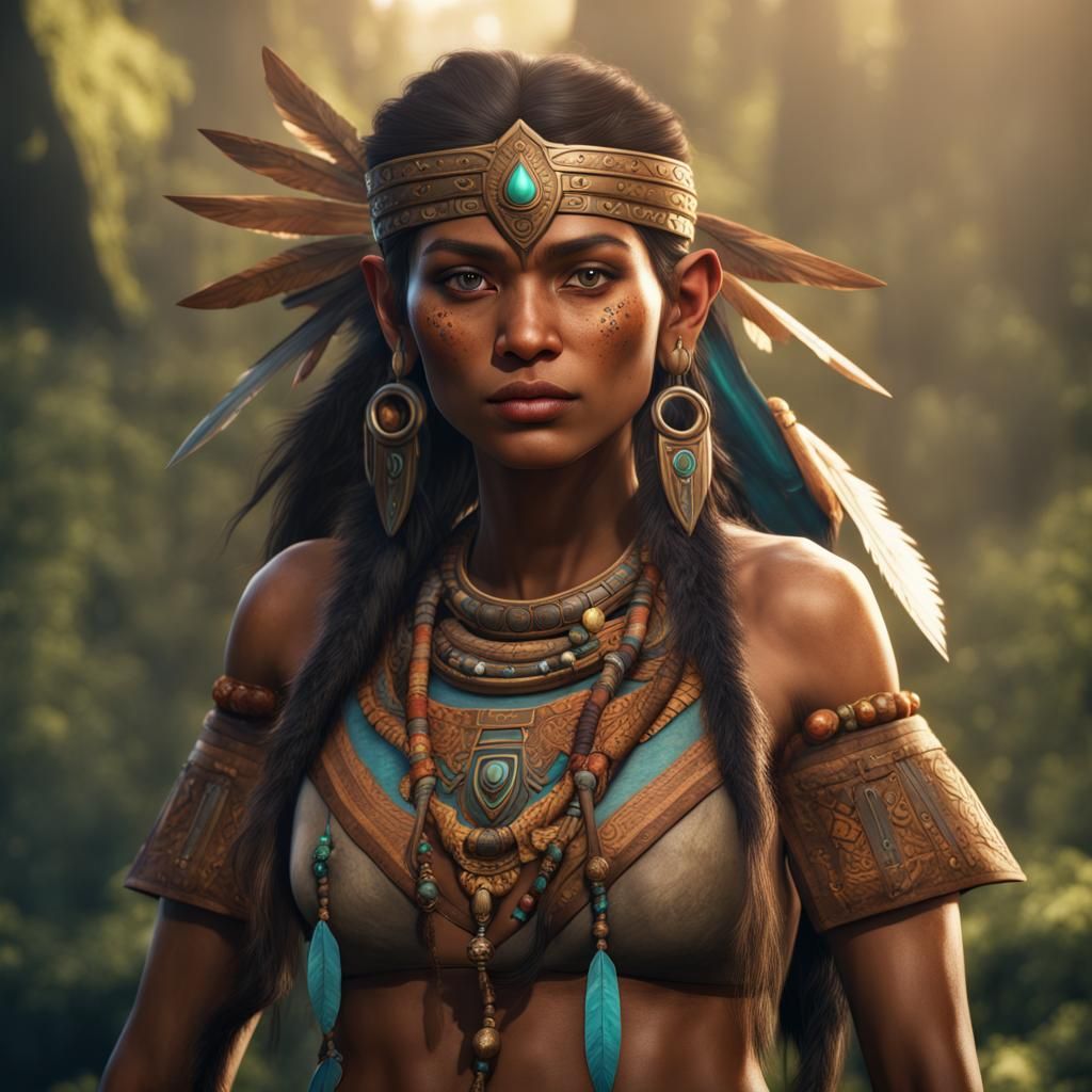 Amerindian Woman as Zelda in Detailed Matte Painting