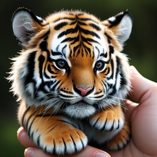 Adorable Baby Tiger on Human Finger: Wildlife Macro