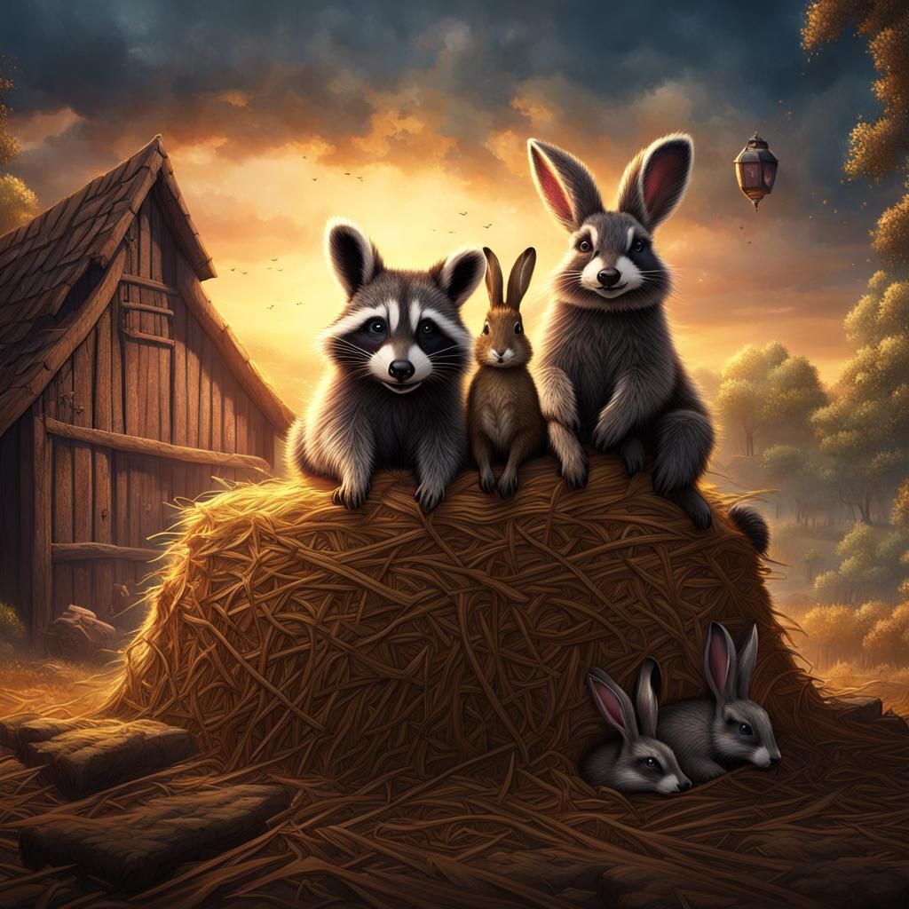 Raccoon and Rabbit Barn Friends: Detailed Matte Painting