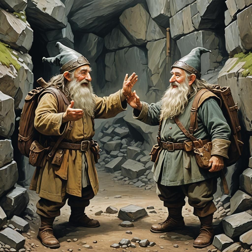 Dwarves High Five in a Mine