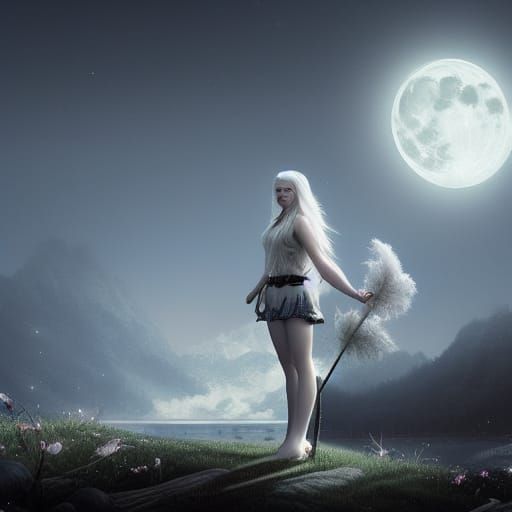 white Hair girl with moonlight
