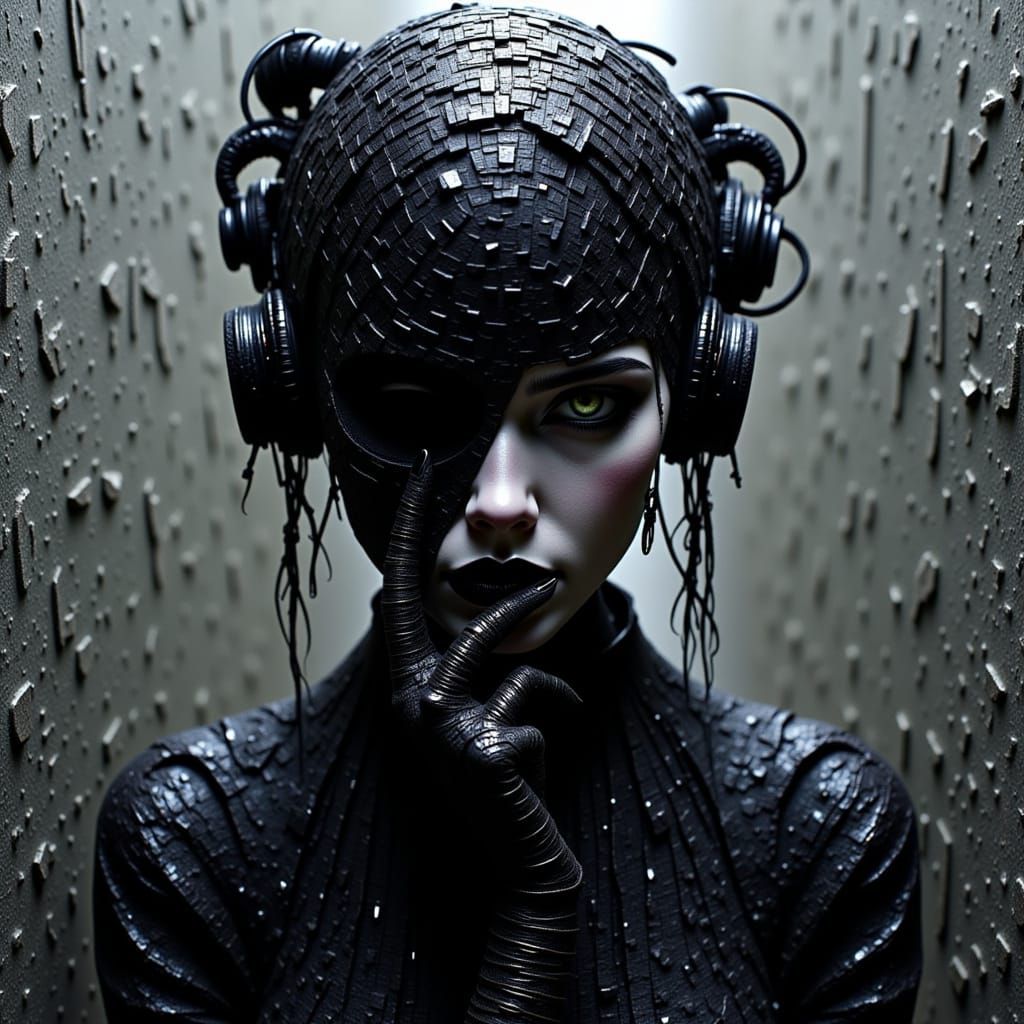 Cyberpunk Female Mime with Broken Pieces