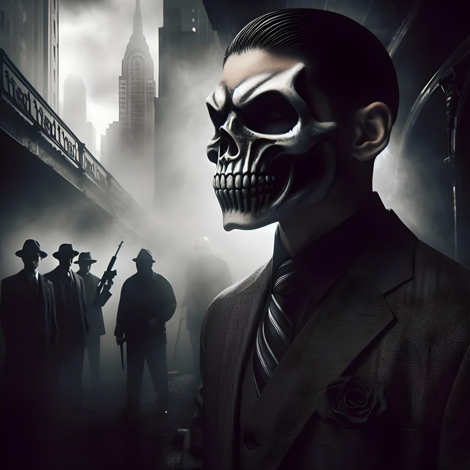 Ominous Gangster in Death Mask: Dystopian Portrait