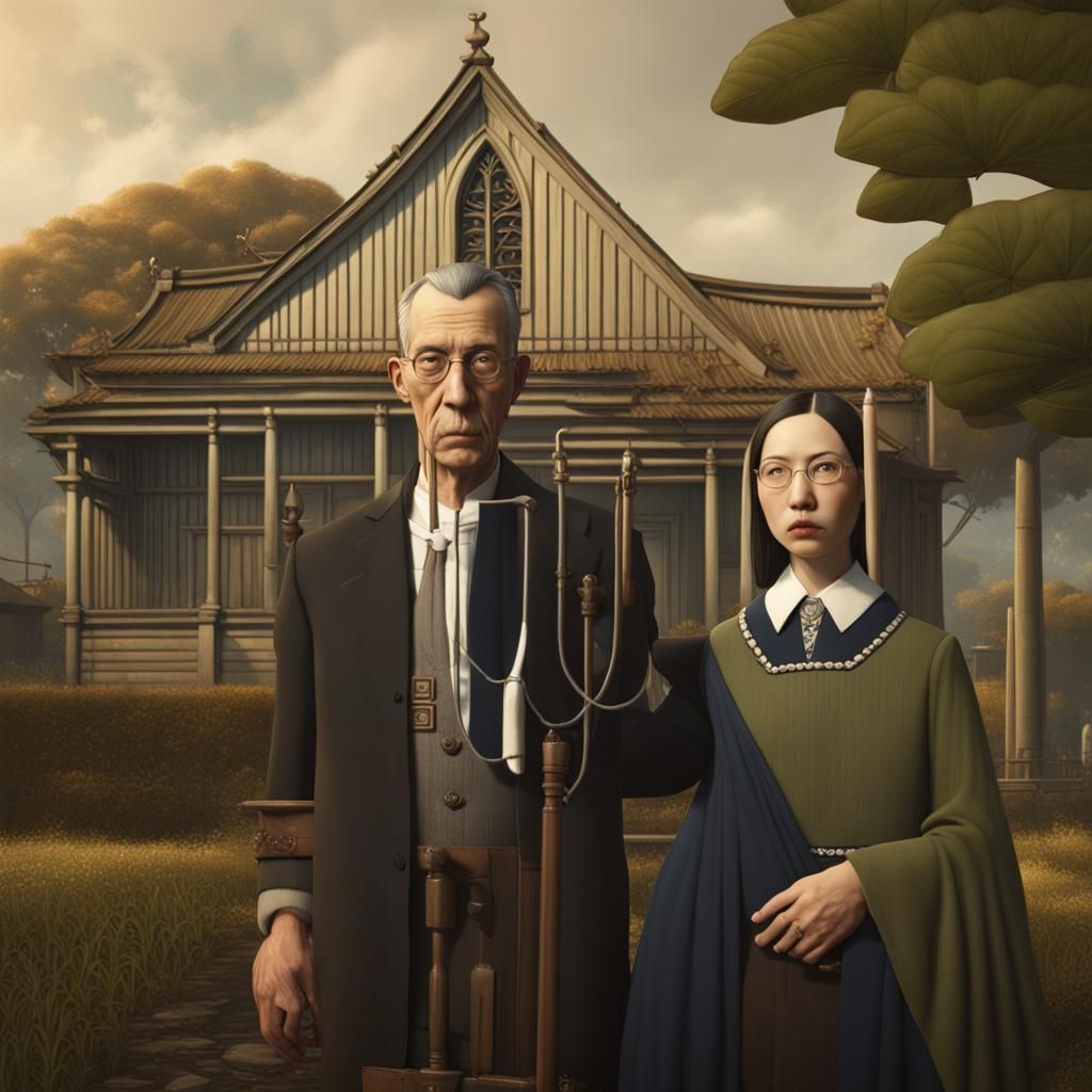 Taiwanese Couple in American Gothic Style