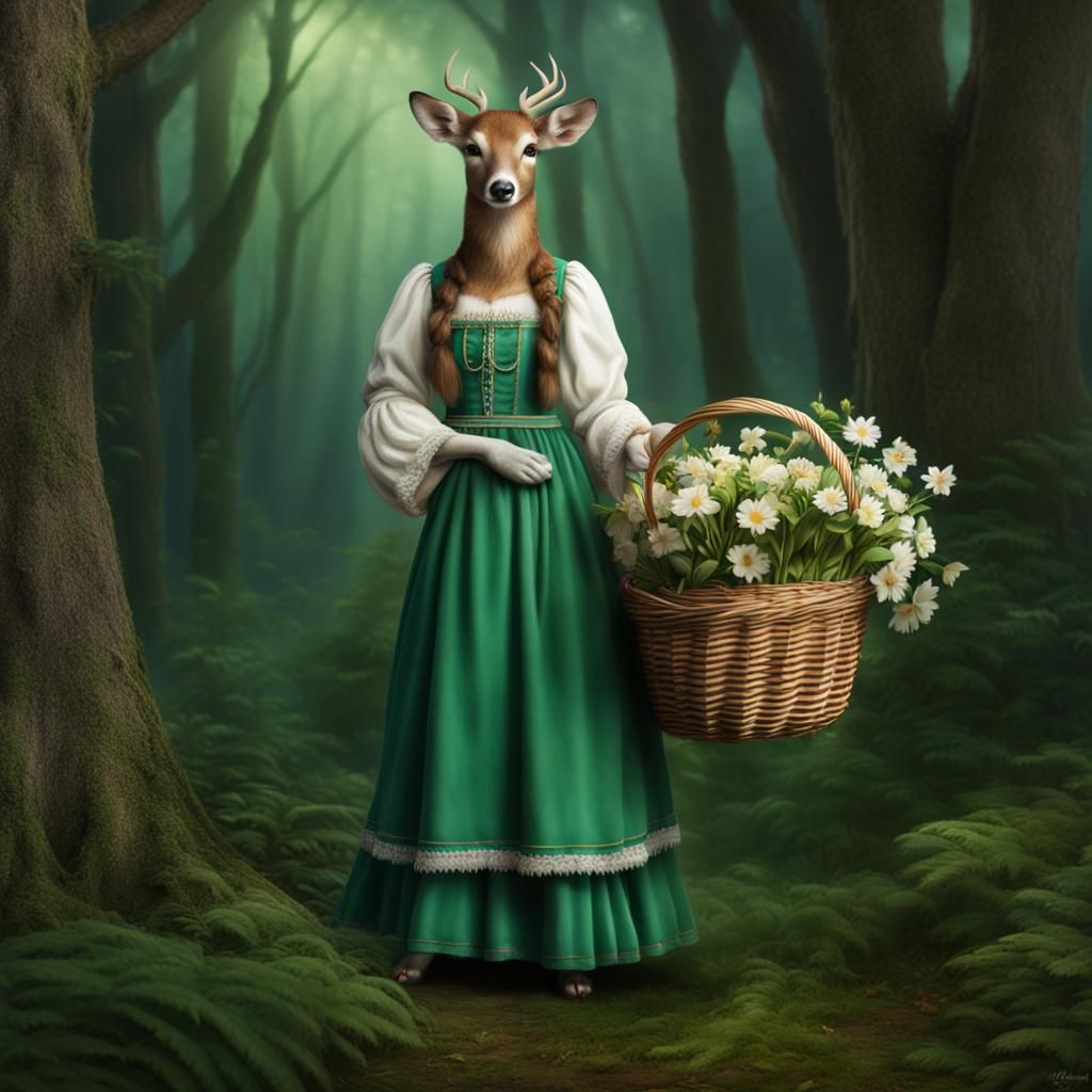 an anthropomorphic bipedal furry white tail deer doe (no hor...