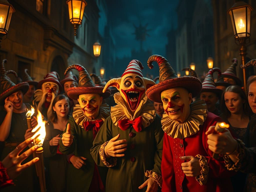 Oompa Loompa Politicians as Grotesque Clowns in a Chaotic Ci...