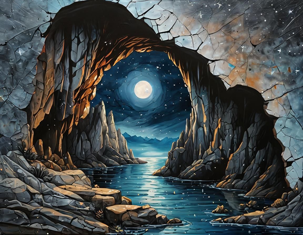 Seascape at Dawn: Acrylic Painting with Surreal Elements