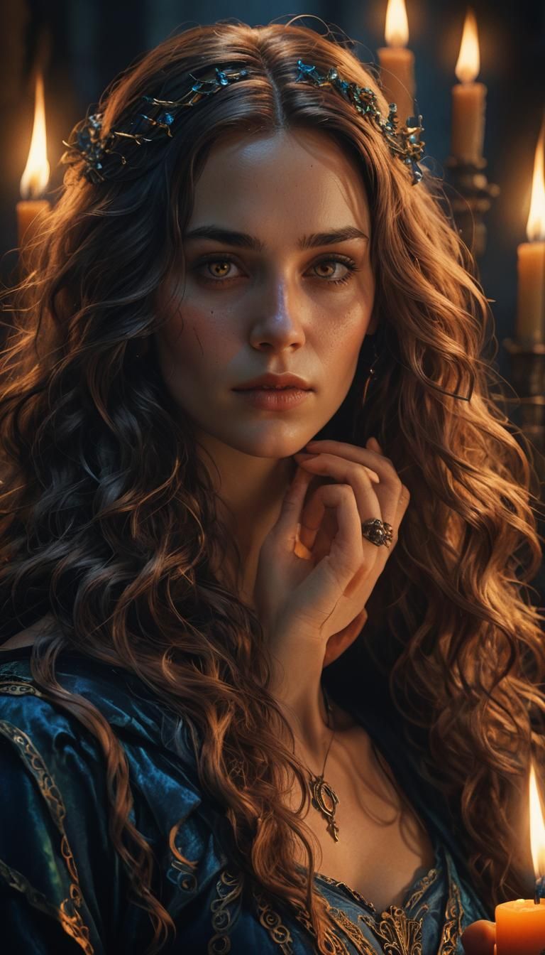 Candlelit Gothic Woman Portrait in Digital Art